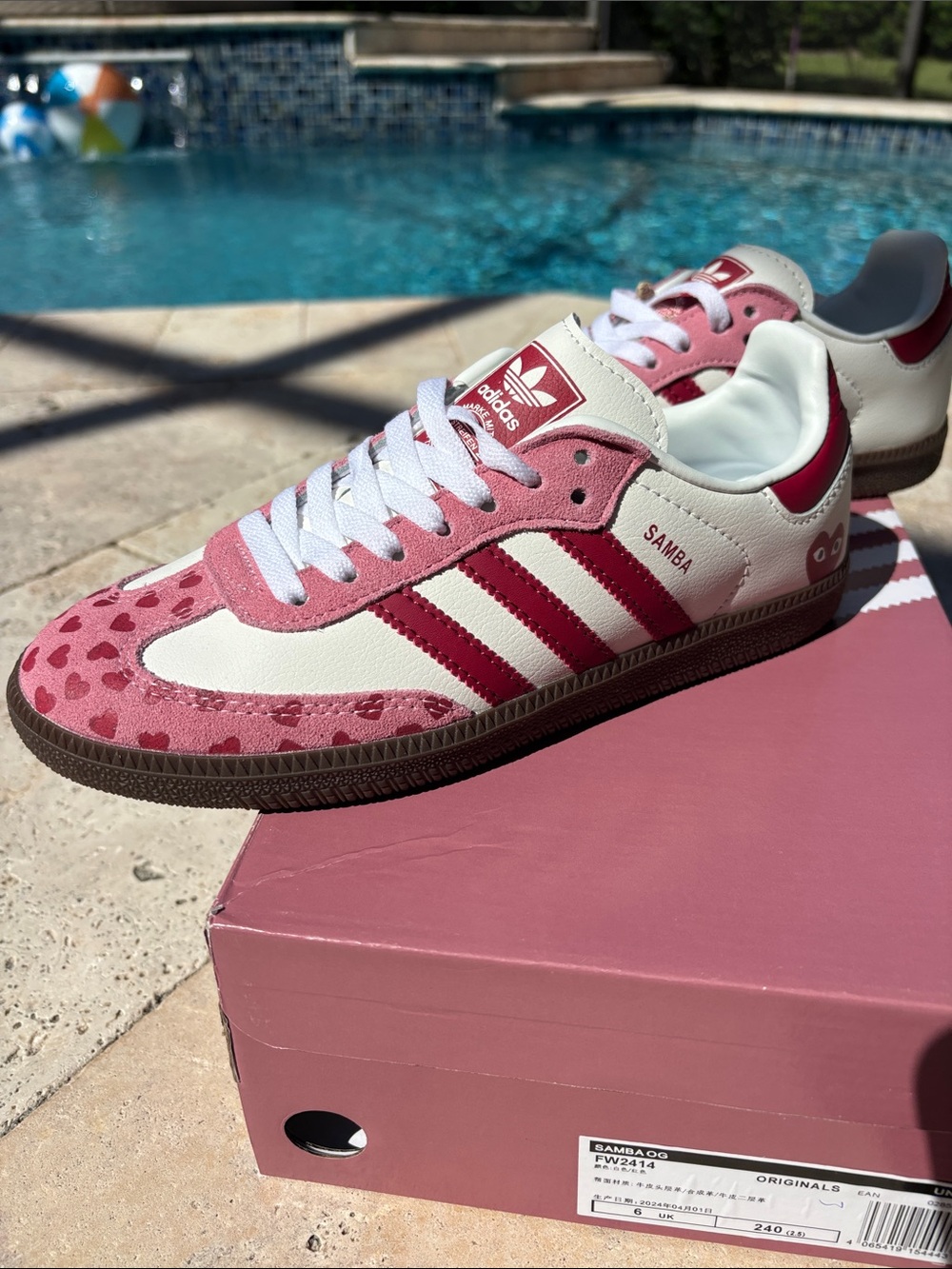 Adidas Samba White and Pink Heart-Print Sneakers COMME des GARÇONS collab 6.5 - Picture 2 of 12